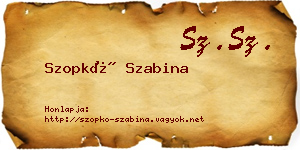 Szopkó Szabina névjegykártya